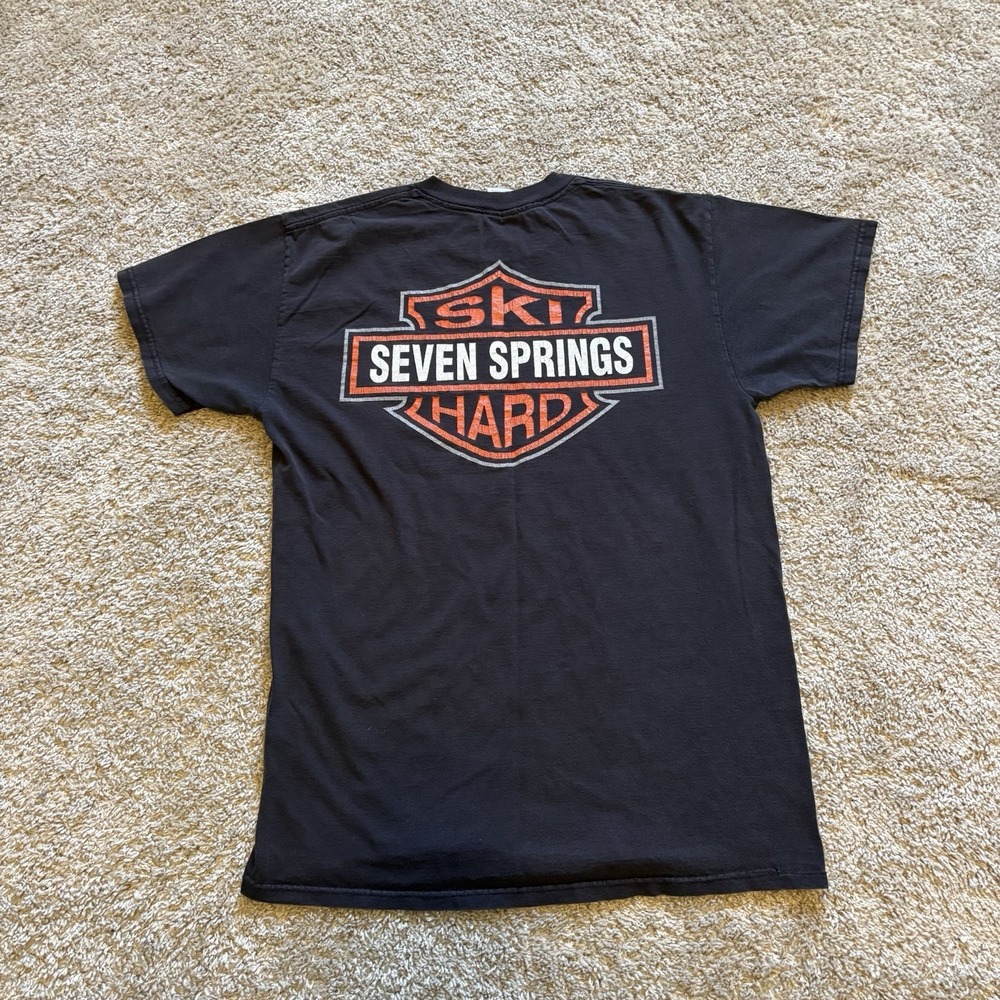 Vintage 90s Seven Springs Skiing Harley‎ Parody Shirt Men's Medium Double Sided